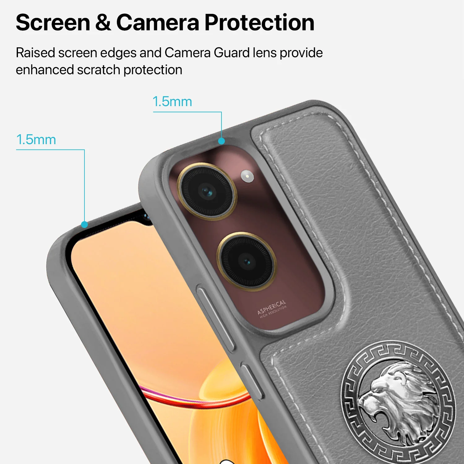 Vaku ® Vivo Y18 Regal Shield Metal Lion Engraved Leather Back Cover - Image 5