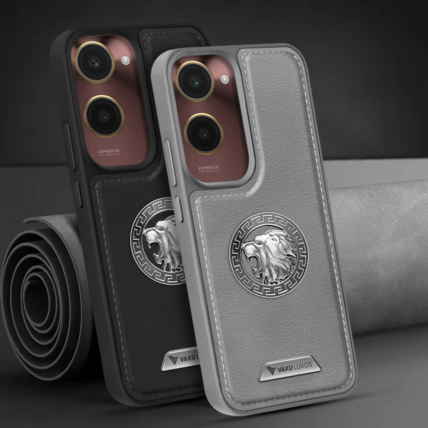 Vaku ® Vivo Y18 Regal Shield Metal Lion Engraved Leather Back Cover - Image 8