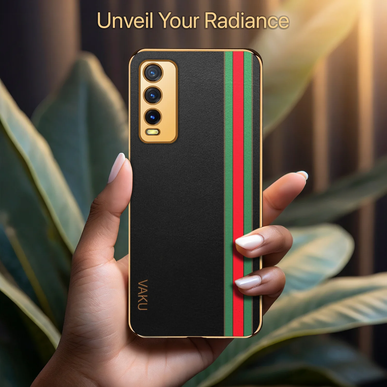 Vaku® Vivo Y20 Felix Line Leather Pattern Gold Electroplated Soft TPU Back Cover Case - Image 10