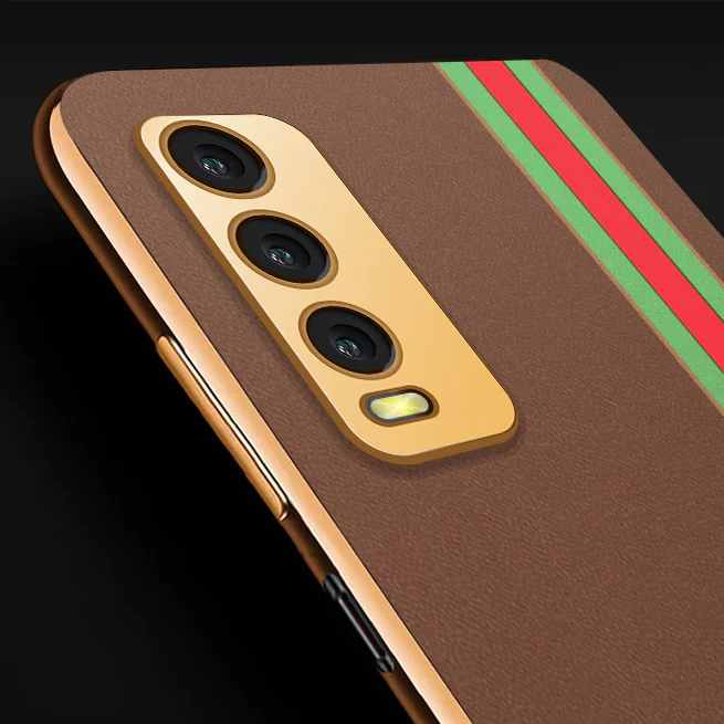 Vaku® Vivo Y20 Felix Line Leather Pattern Gold Electroplated Soft TPU Back Cover Case - Image 13