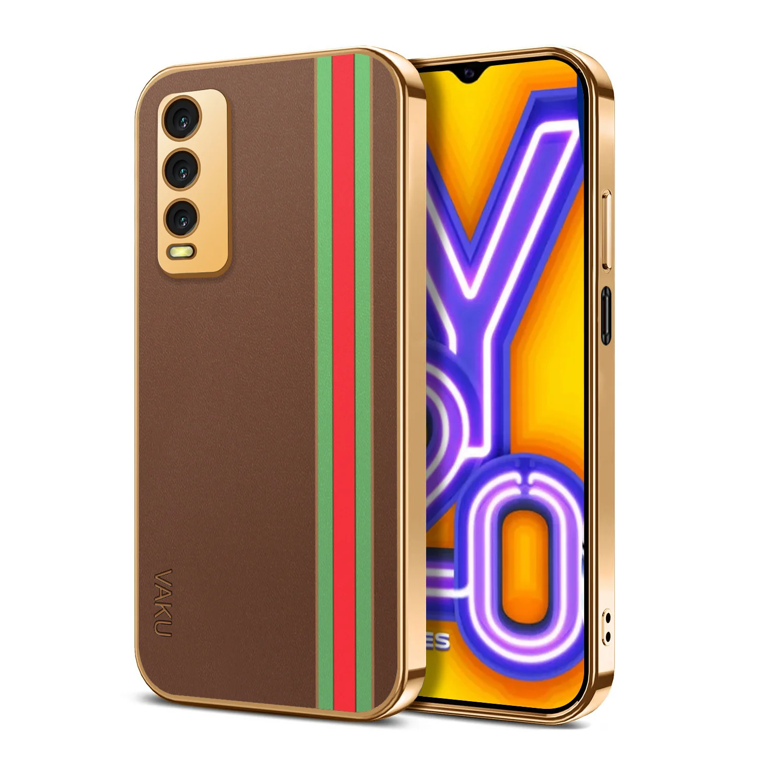 Vaku® Vivo Y20 Felix Line Leather Pattern Gold Electroplated Soft TPU Back Cover Case - Image 14