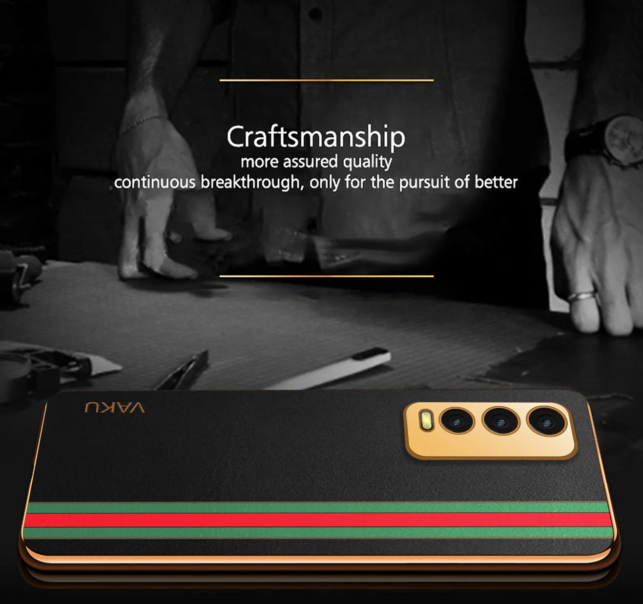 Vaku® Vivo Y20 Felix Line Leather Pattern Gold Electroplated Soft TPU Back Cover Case - Image 4