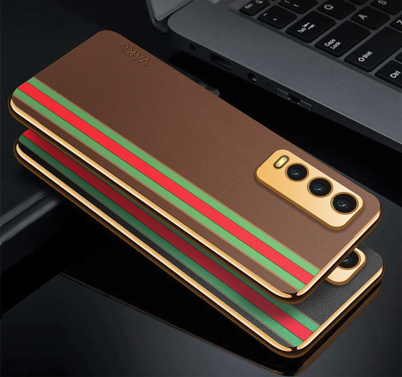 Vaku® Vivo Y20 Felix Line Leather Pattern Gold Electroplated Soft TPU Back Cover Case - Image 5