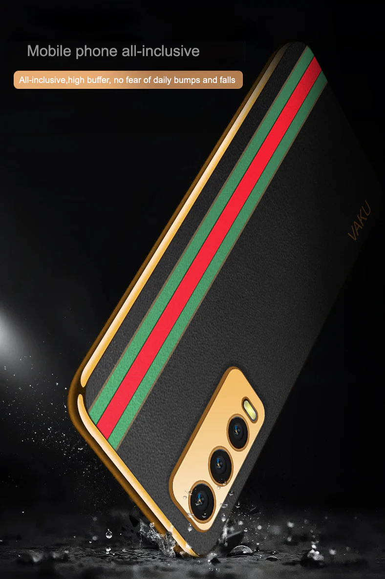 Vaku® Vivo Y20 Felix Line Leather Pattern Gold Electroplated Soft TPU Back Cover Case - Image 6