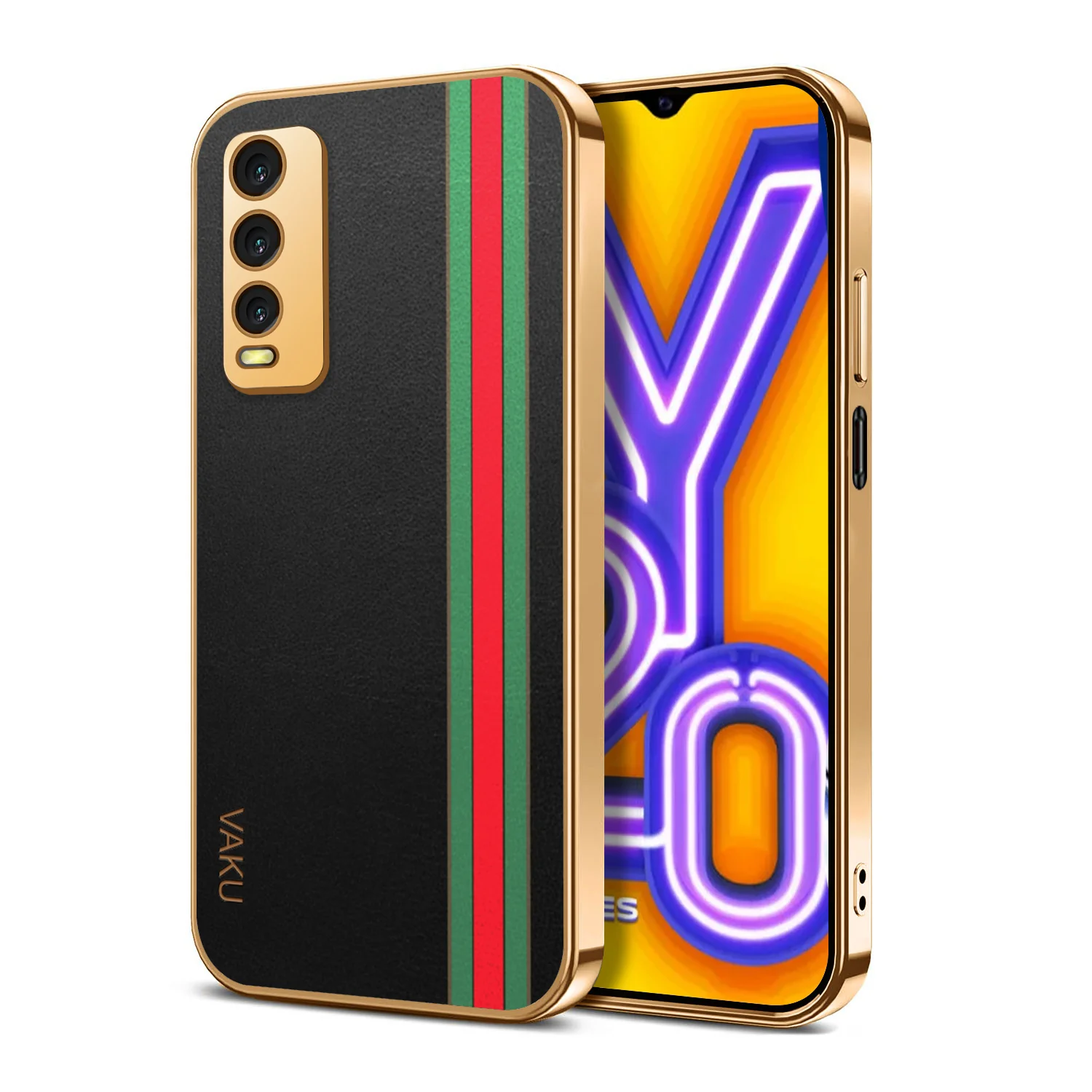 Vaku® Vivo Y20 Felix Line Leather Pattern Gold Electroplated Soft TPU Back Cover Case - Image 8