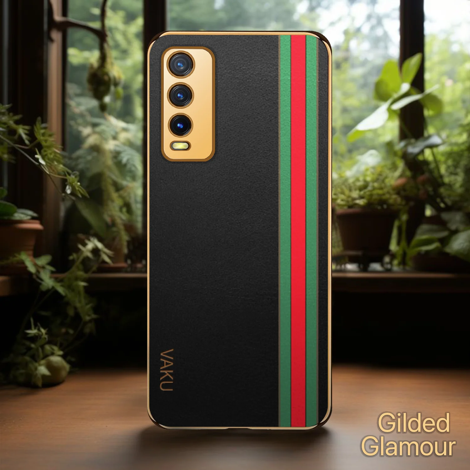 Vaku® Vivo Y20 Felix Line Leather Pattern Gold Electroplated Soft TPU Back Cover Case - Image 9
