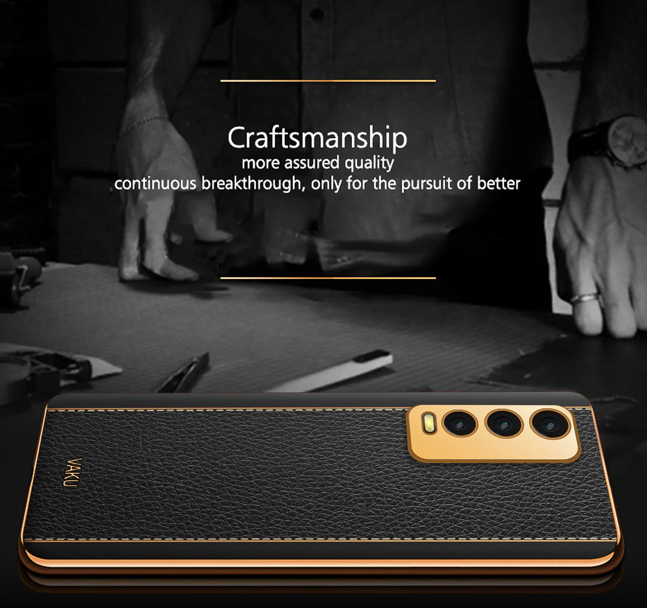 Vaku® Vivo Y20 Luxemberg Series Leather Stitched Gold Electroplated Soft TPU Back Cover - Image 6