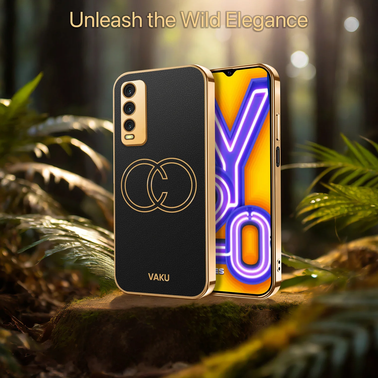Vaku® Vivo Y20 Skylar Leather Pattern Gold Electroplated Soft TPU Back Cover - Image 12