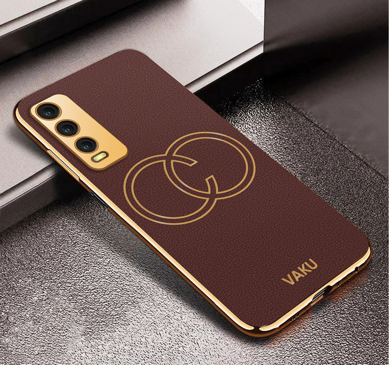 Vaku® Vivo Y20 Skylar Leather Pattern Gold Electroplated Soft TPU Back Cover - Image 13