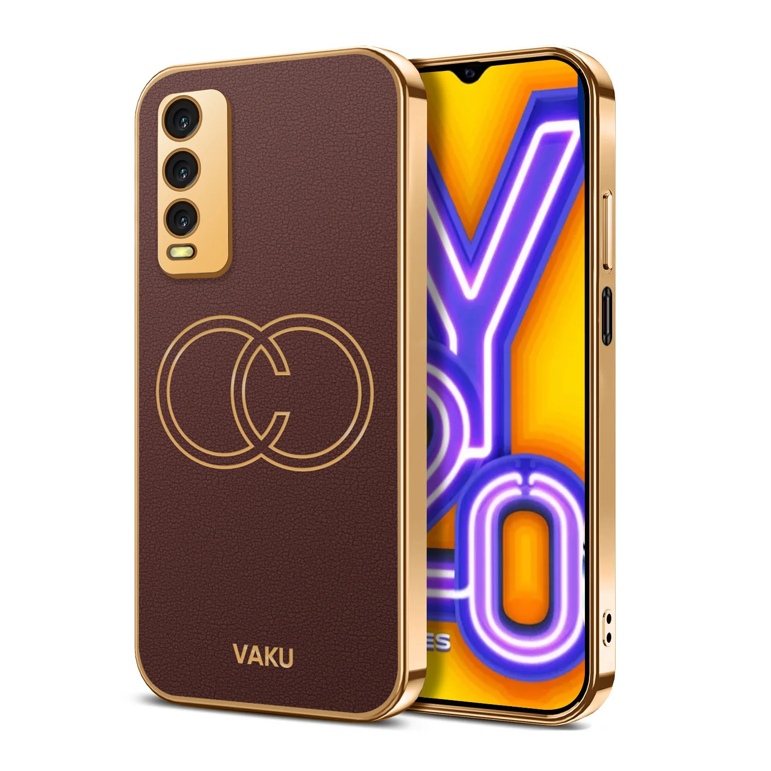 Vaku® Vivo Y20 Skylar Leather Pattern Gold Electroplated Soft TPU Back Cover - Image 15