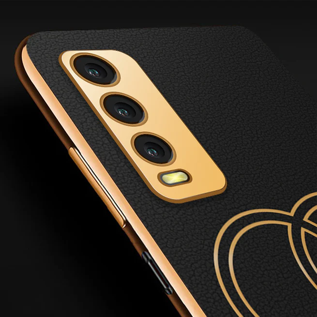 Vaku® Vivo Y20 Skylar Leather Pattern Gold Electroplated Soft TPU Back Cover - Image 2