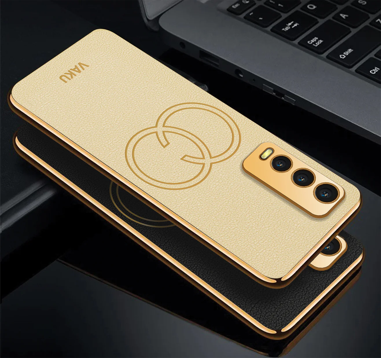 Vaku® Vivo Y20 Skylar Leather Pattern Gold Electroplated Soft TPU Back Cover - Image 3