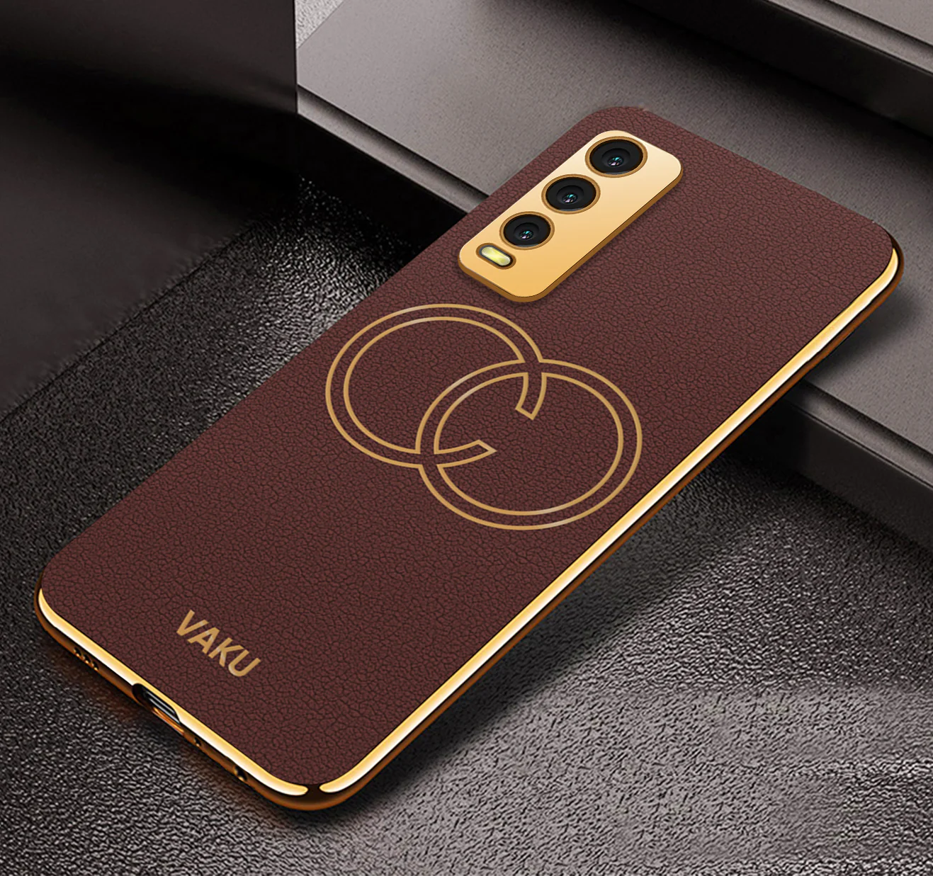 Vaku® Vivo Y20 Skylar Leather Pattern Gold Electroplated Soft TPU Back Cover - Image 4