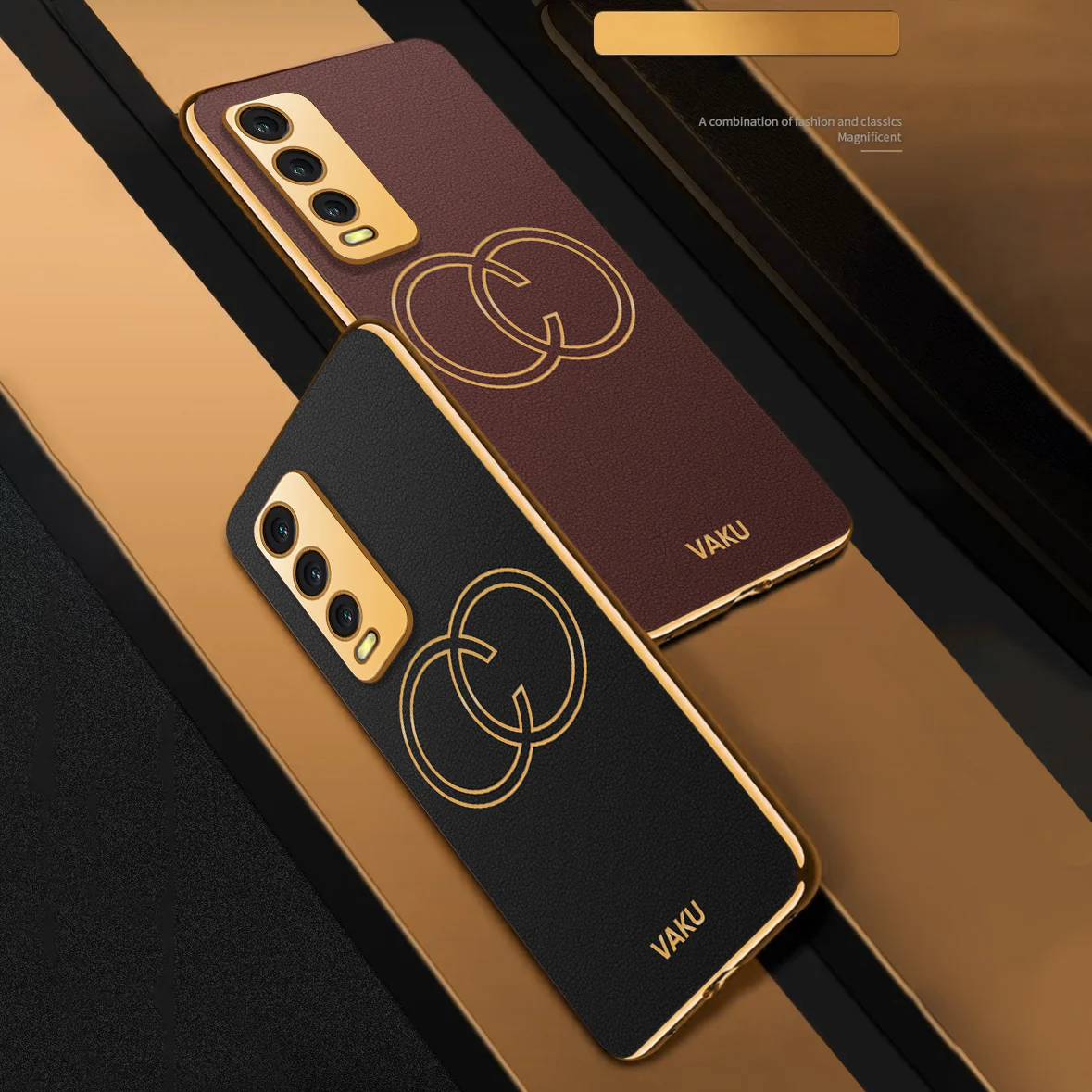Vaku® Vivo Y20 Skylar Leather Pattern Gold Electroplated Soft TPU Back Cover - Image 5