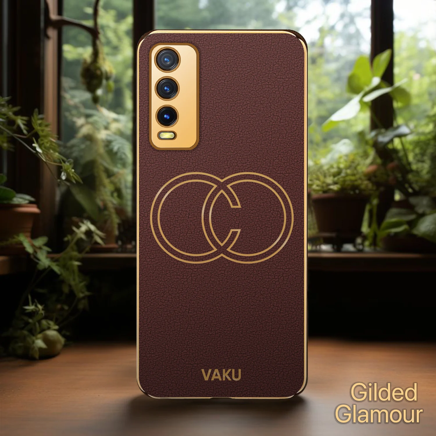 Vaku® Vivo Y20 Skylar Leather Pattern Gold Electroplated Soft TPU Back Cover - Image 9
