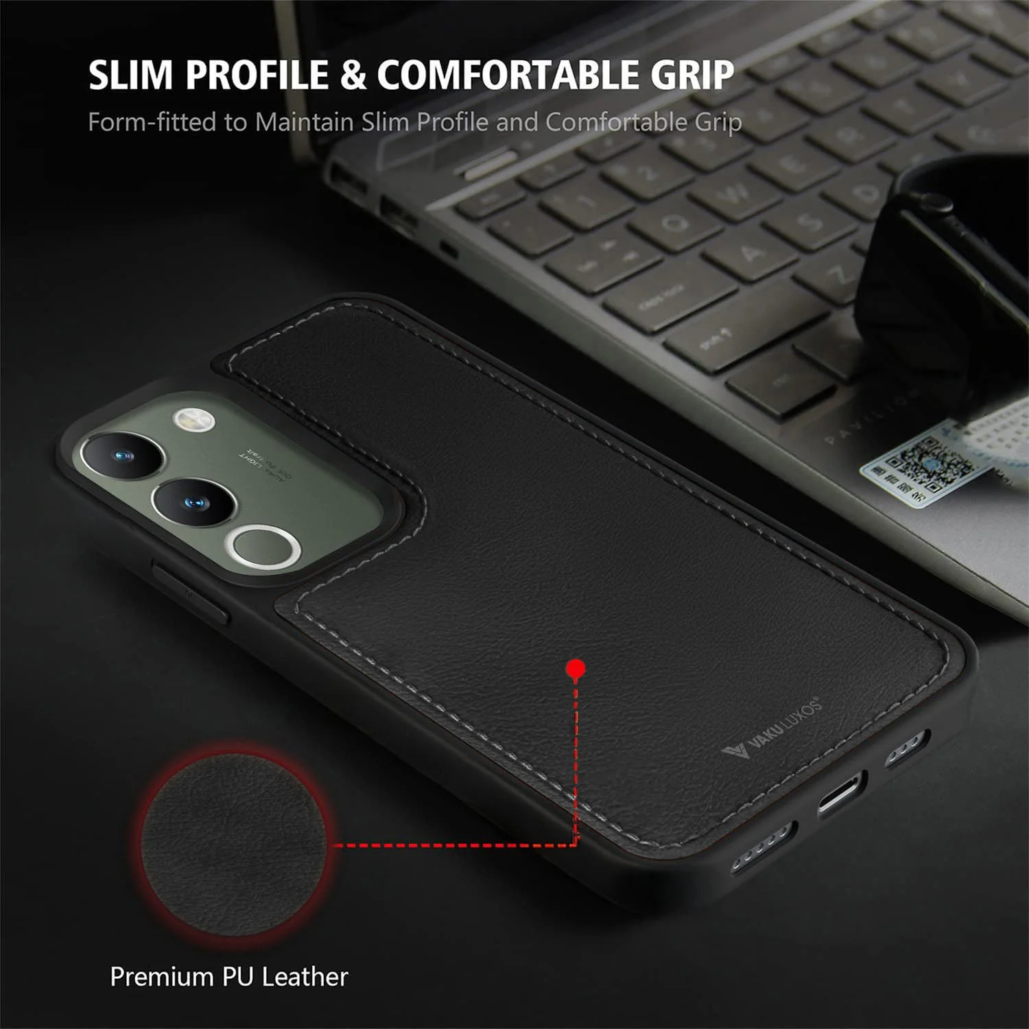 Vaku ® Vivo Y200 5G Luxe Premium Leather Stitched Protective Back Cover - Image 13