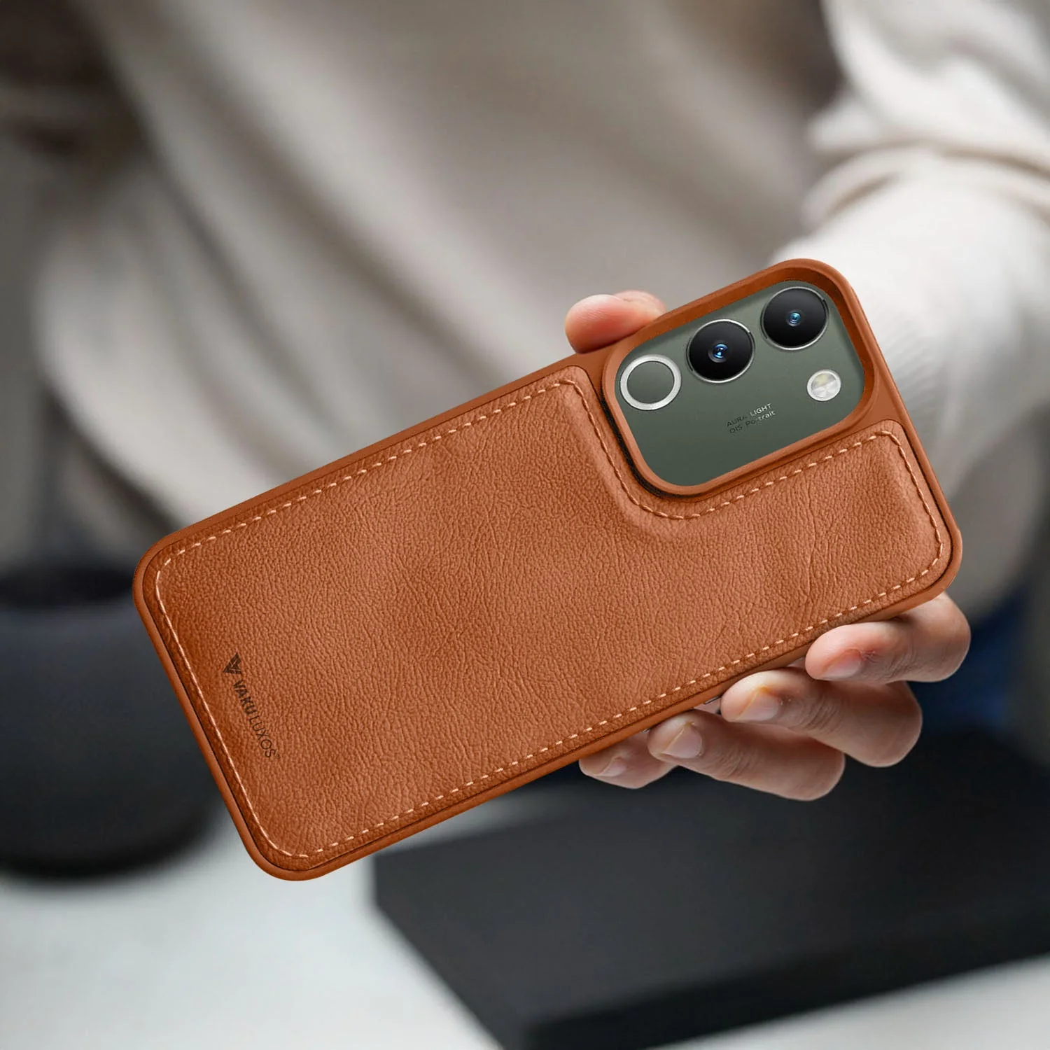 Vaku ® Vivo Y200 5G Luxe Premium Leather Stitched Protective Back Cover - Image 14
