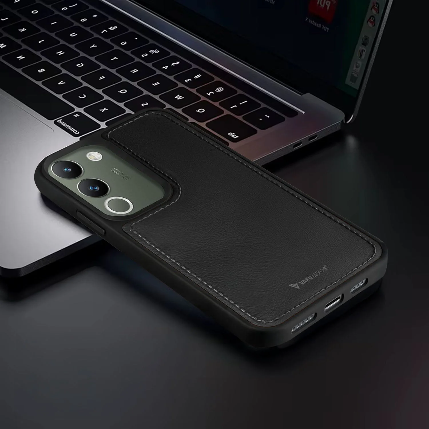 Vaku ® Vivo Y200 5G Luxe Premium Leather Stitched Protective Back Cover - Image 2
