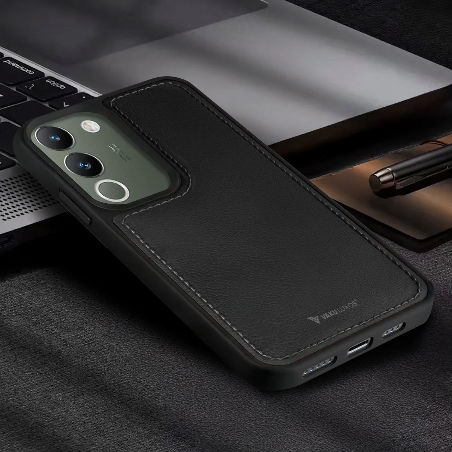 Vaku ® Vivo Y200 5G Luxe Premium Leather Stitched Protective Back Cover - Image 4