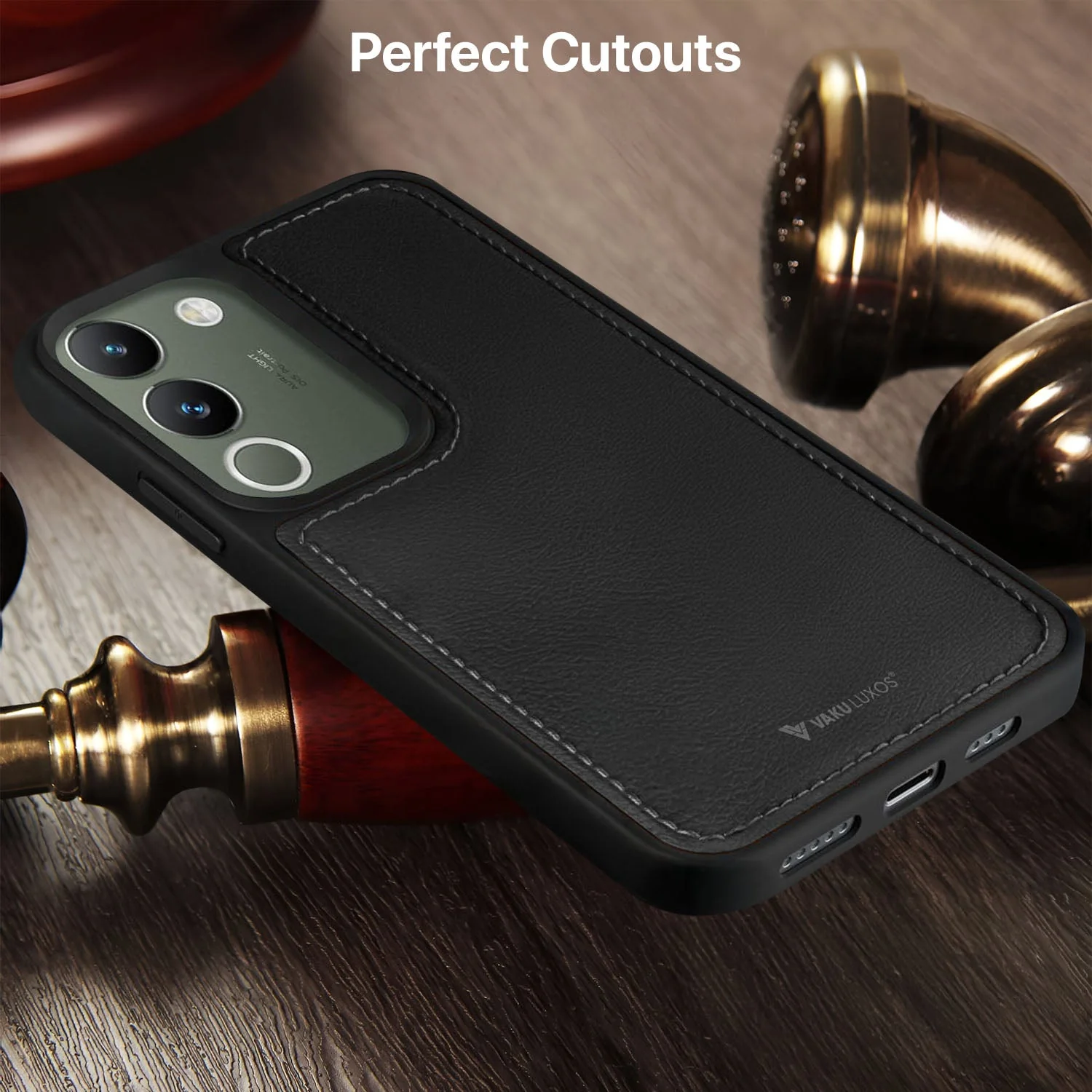 Vaku ® Vivo Y200 5G Luxe Premium Leather Stitched Protective Back Cover - Image 8