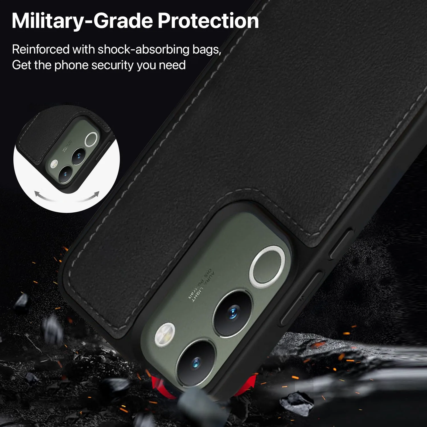 Vaku ® Vivo Y200 5G Luxe Premium Leather Stitched Protective Back Cover - Image 9