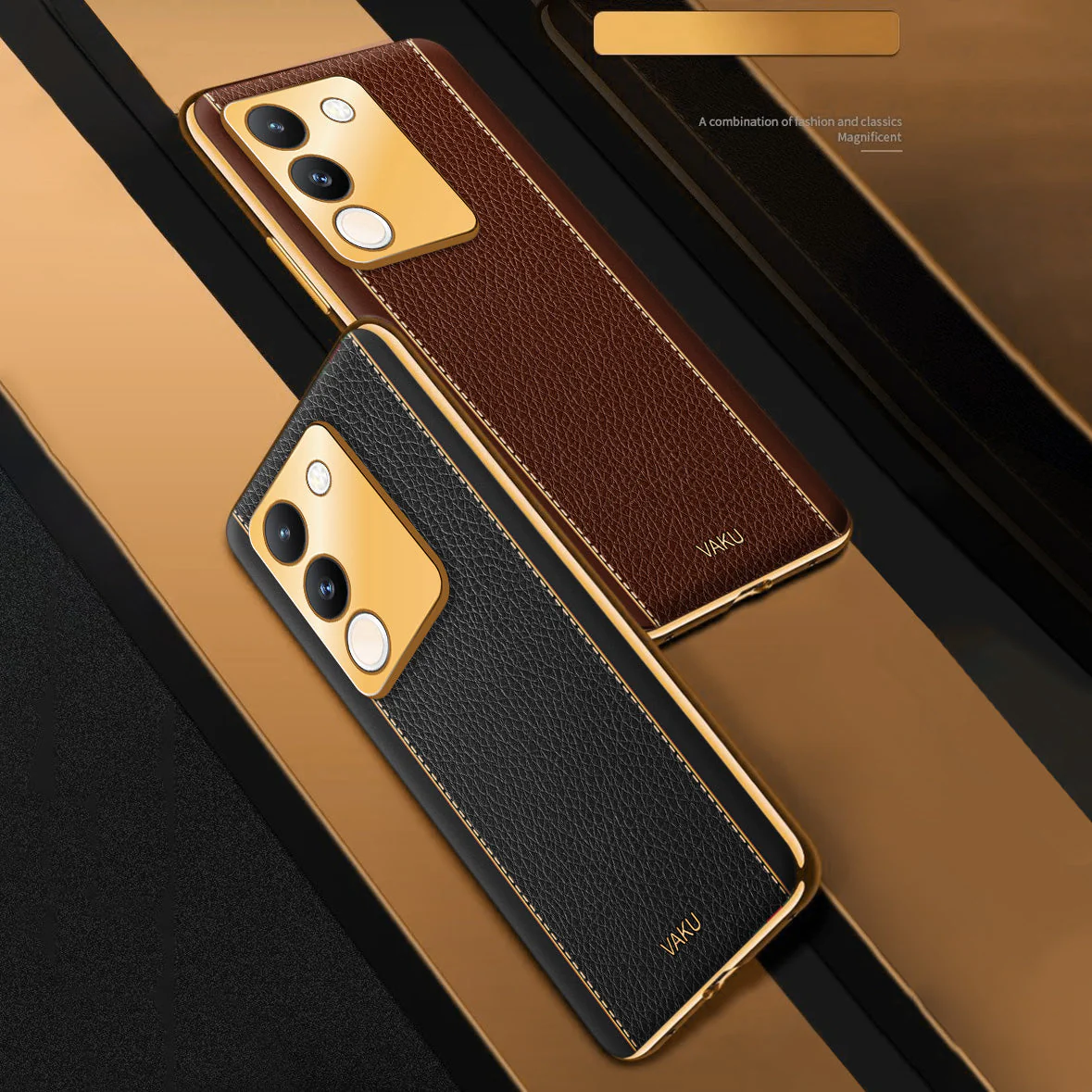 Vaku® Vivo Y200 5G Luxemberg Leather Pattern Gold Electroplated Soft TPU Back Cover - Image 11