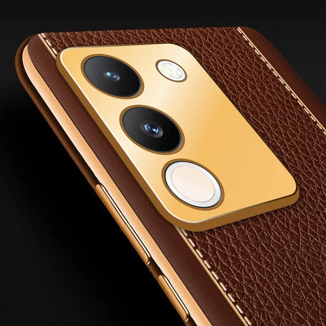 Vaku® Vivo Y200 5G Luxemberg Leather Pattern Gold Electroplated Soft TPU Back Cover - Image 12