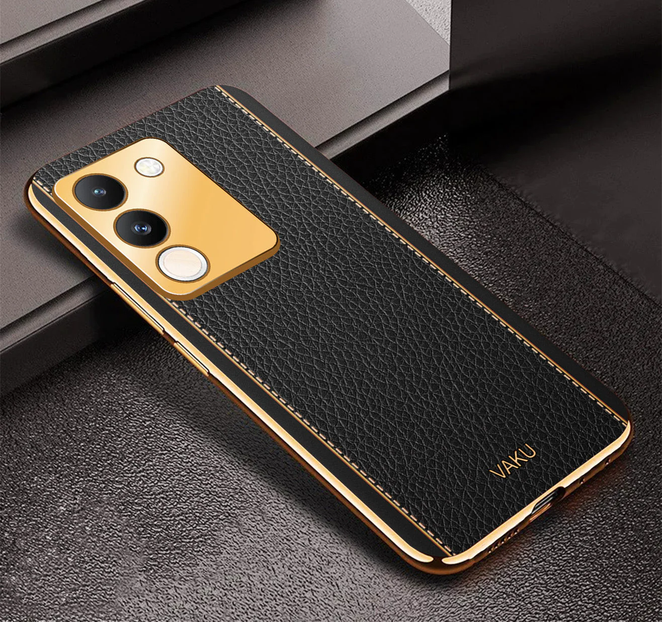 Vaku® Vivo Y200 5G Luxemberg Leather Pattern Gold Electroplated Soft TPU Back Cover - Image 3
