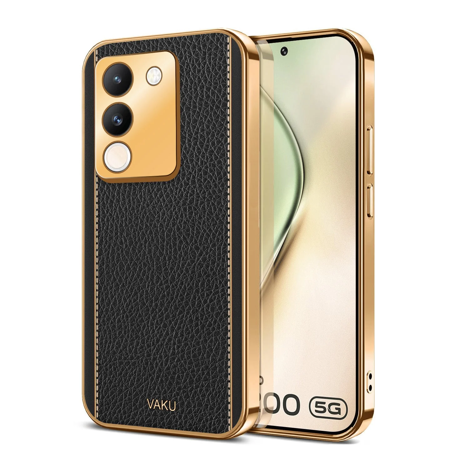Vaku® Vivo Y200 5G Luxemberg Leather Pattern Gold Electroplated Soft TPU Back Cover - Image 5