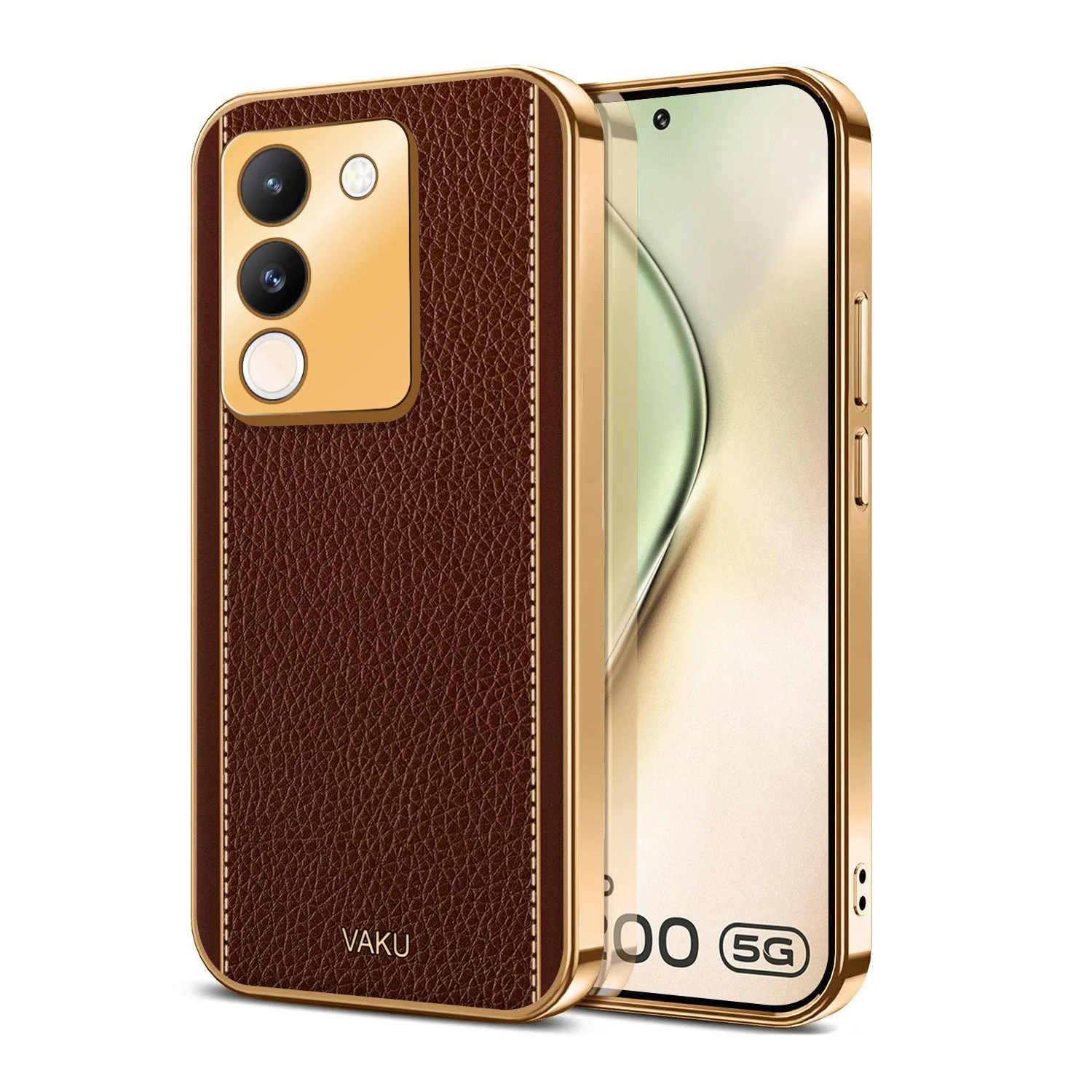Vaku® Vivo Y200 5G Luxemberg Leather Pattern Gold Electroplated Soft TPU Back Cover - Image 6