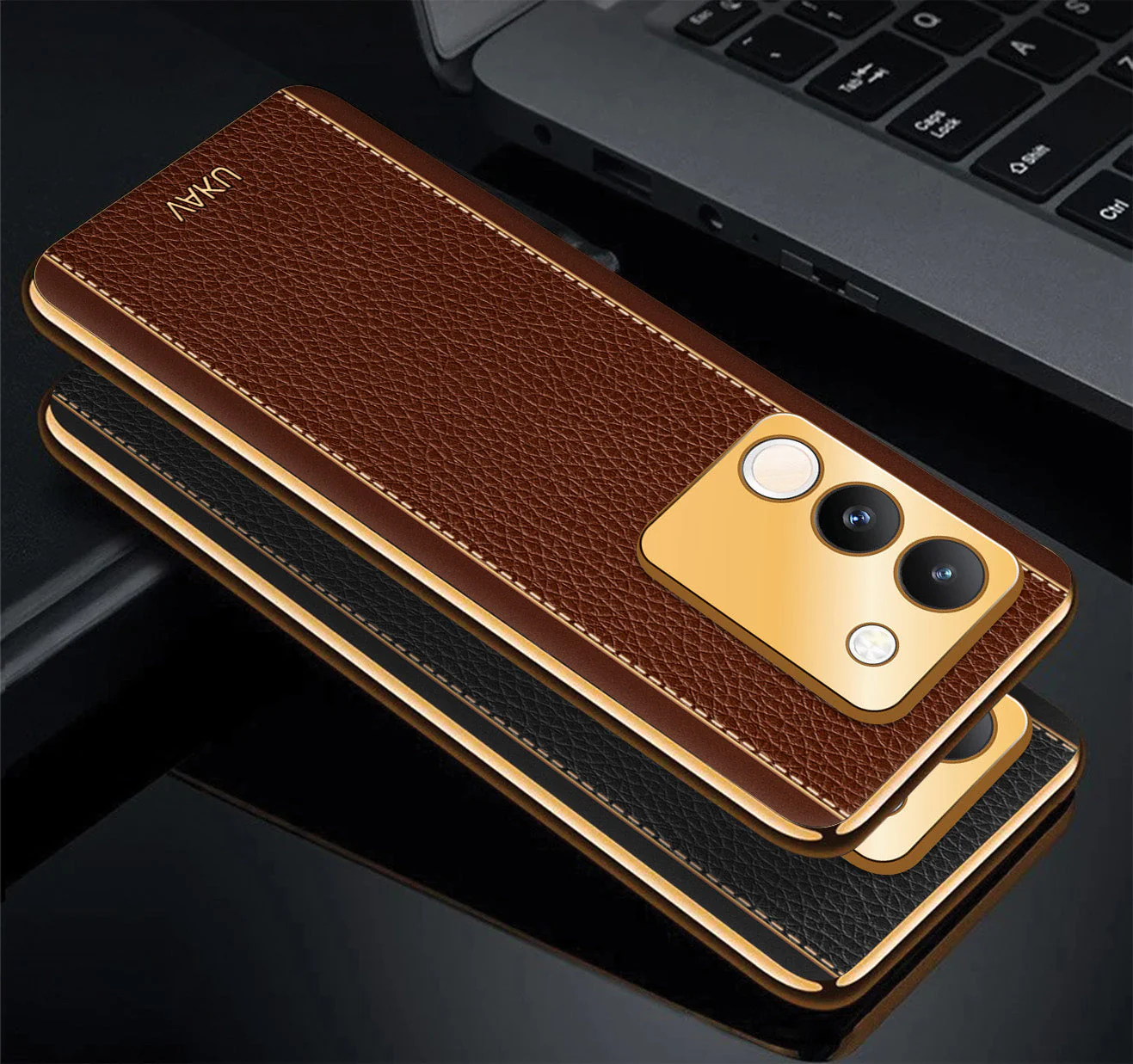 Vaku® Vivo Y200 5G Luxemberg Leather Pattern Gold Electroplated Soft TPU Back Cover - Image 8