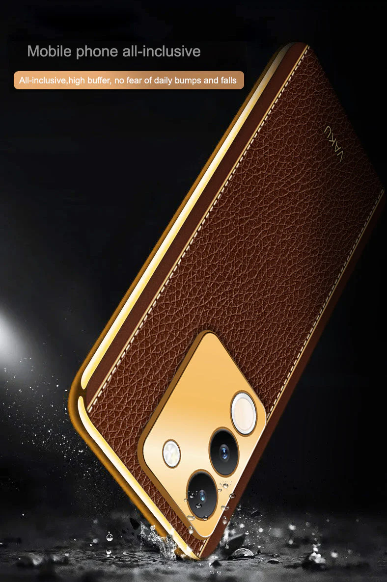 Vaku® Vivo Y200 5G Luxemberg Leather Pattern Gold Electroplated Soft TPU Back Cover - Image 9