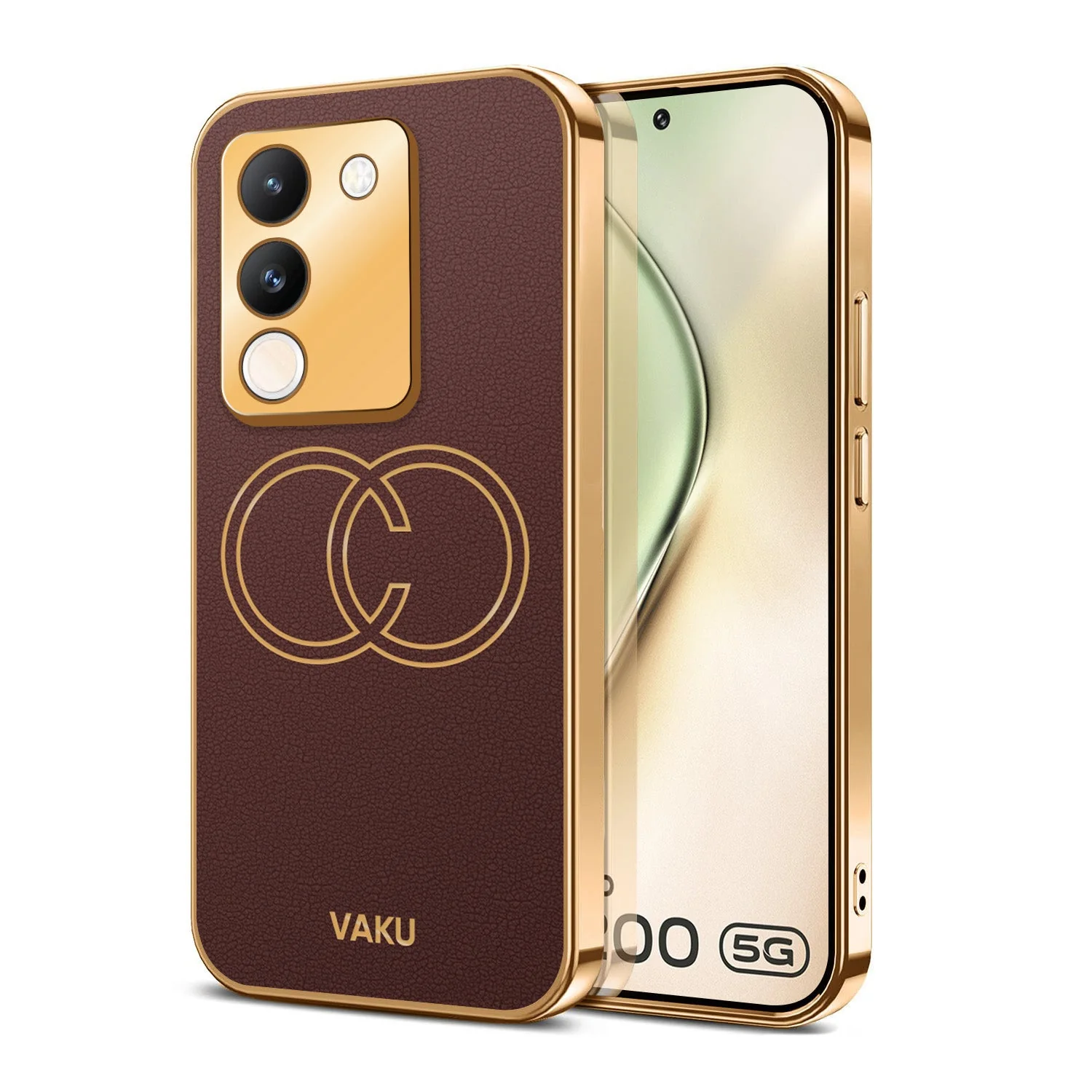 Vaku® Vivo Y200 5G Skylar Leather Pattern Gold Electroplated Soft TPU Back Cover - Image 3