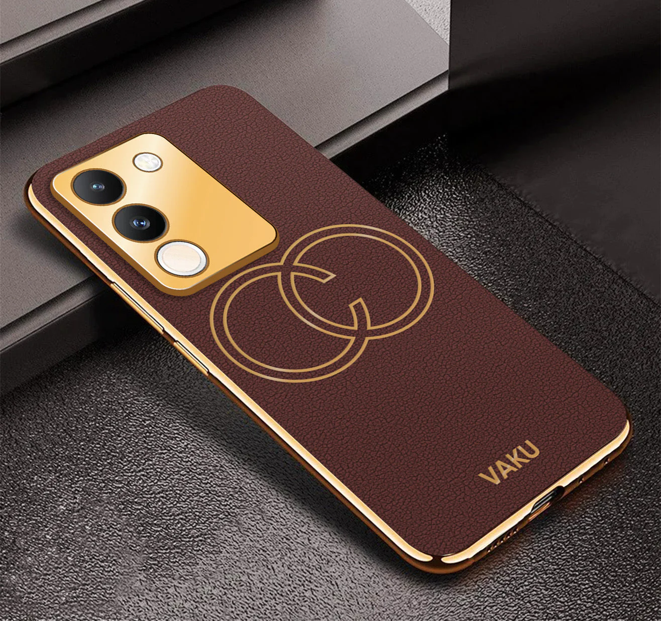 Vaku® Vivo Y200 5G Skylar Leather Pattern Gold Electroplated Soft TPU Back Cover - Image 4