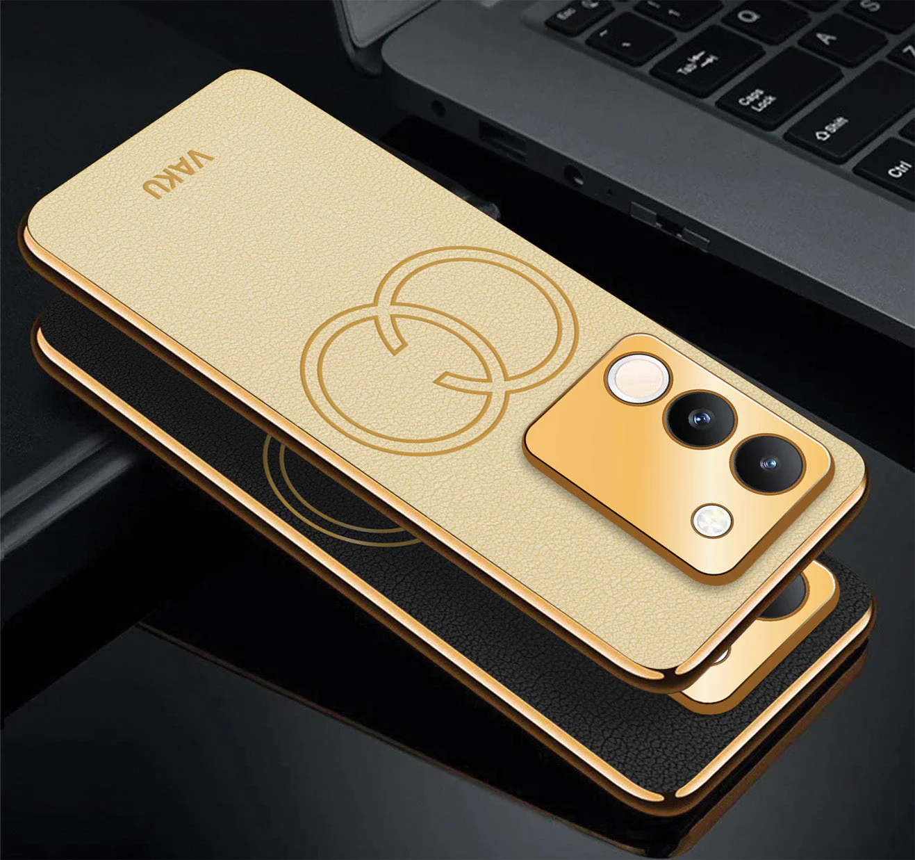 Vaku® Vivo Y200 5G Skylar Leather Pattern Gold Electroplated Soft TPU Back Cover - Image 6