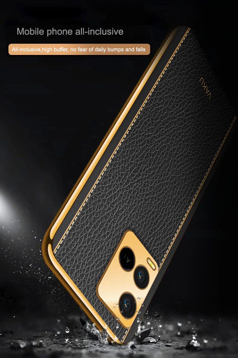 Vaku® Vivo Y21 Luxemberg Series Leather Stitched Gold Electroplated Soft TPU Back Cover - Image 13