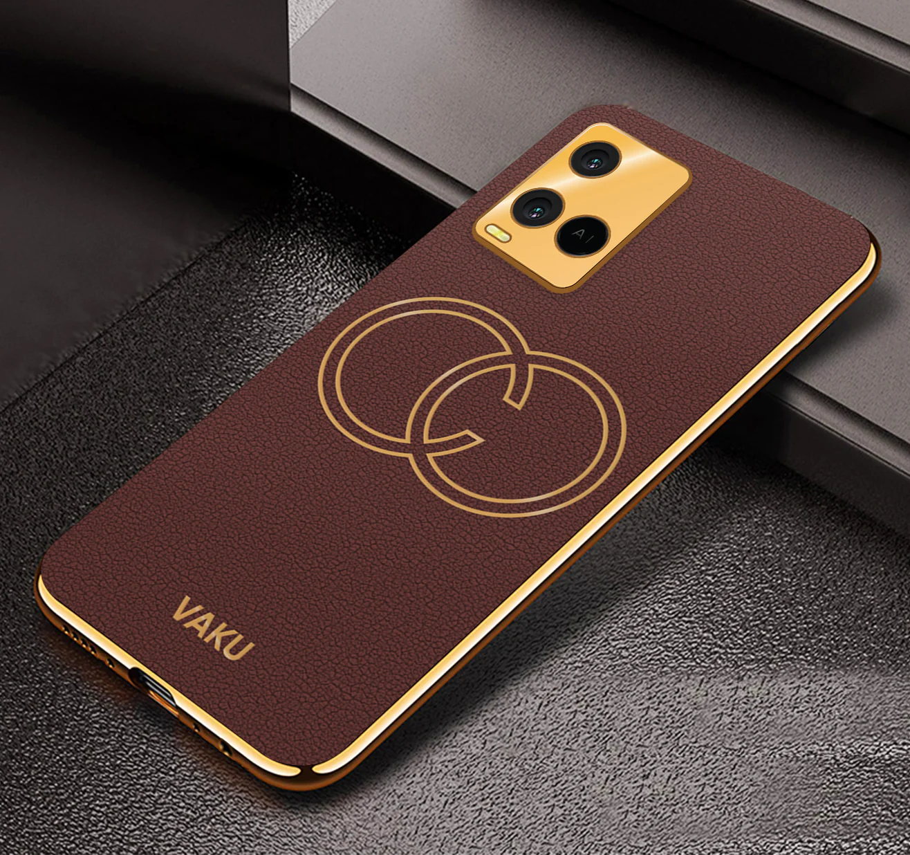Vaku® Vivo Y21 Skylar Leather Pattern Gold Electroplated Soft TPU Back Cover - Image 8