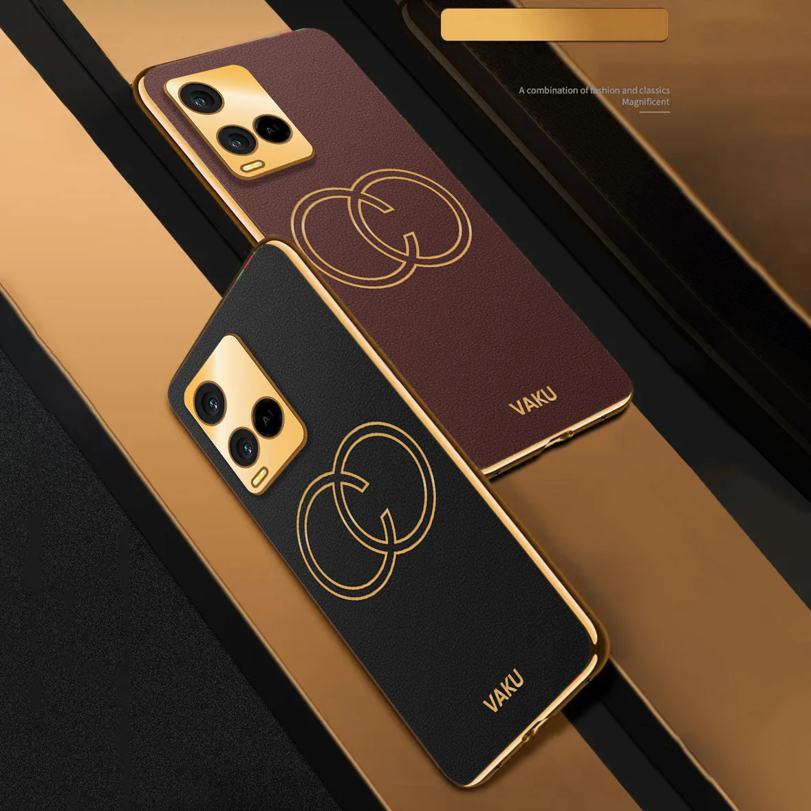 Vaku® Vivo Y21A Skylar Leather Pattern Gold Electroplated Soft TPU Back Cover - Image 4