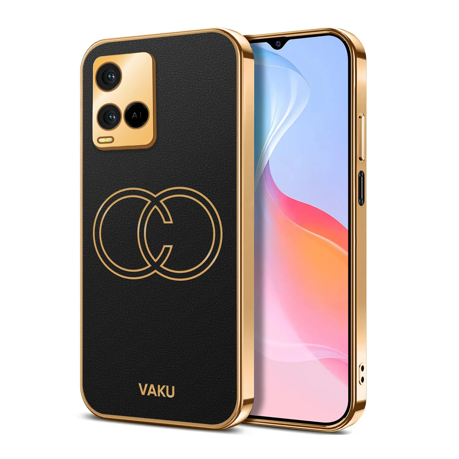 Vaku® Vivo Y21A Skylar Leather Pattern Gold Electroplated Soft TPU Back Cover - Image 6