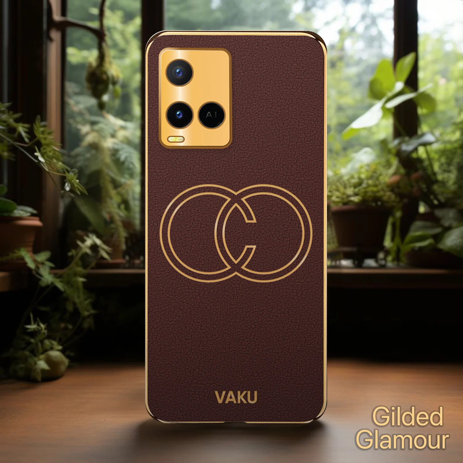 Vaku® Vivo Y21e Skylar Leather Pattern Gold Electroplated Soft TPU Back Cover - Image 13