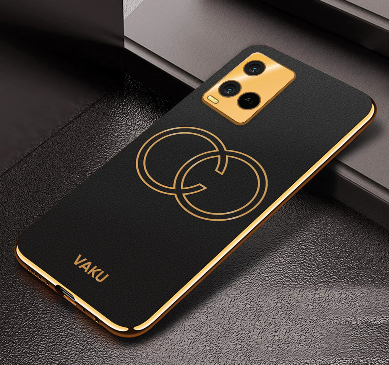Vaku® Vivo Y21e Skylar Leather Pattern Gold Electroplated Soft TPU Back Cover - Image 6