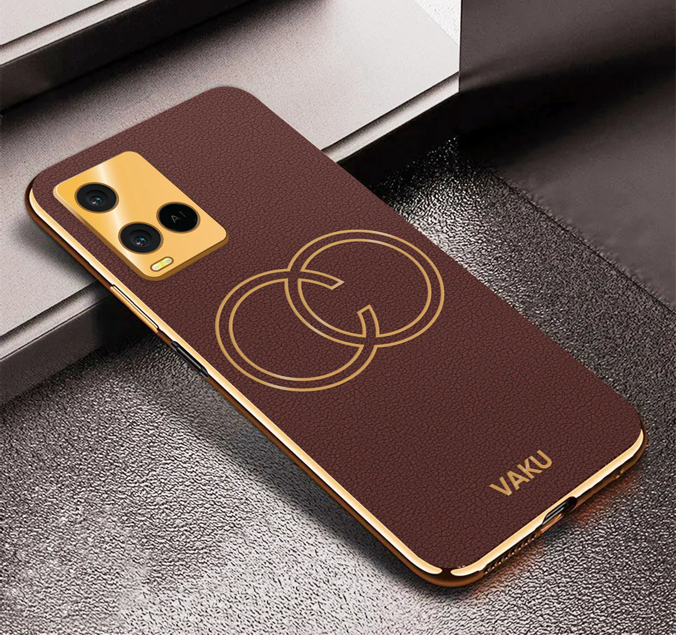 Vaku® Vivo Y21e Skylar Leather Pattern Gold Electroplated Soft TPU Back Cover - Image 7