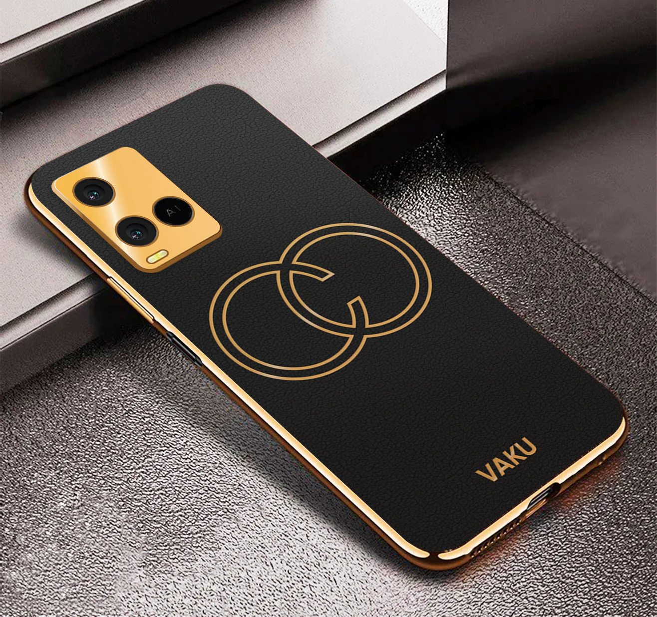 Vaku® Vivo Y21G Skylar Leather Pattern Gold Electroplated Soft TPU Back Cover - Image 7