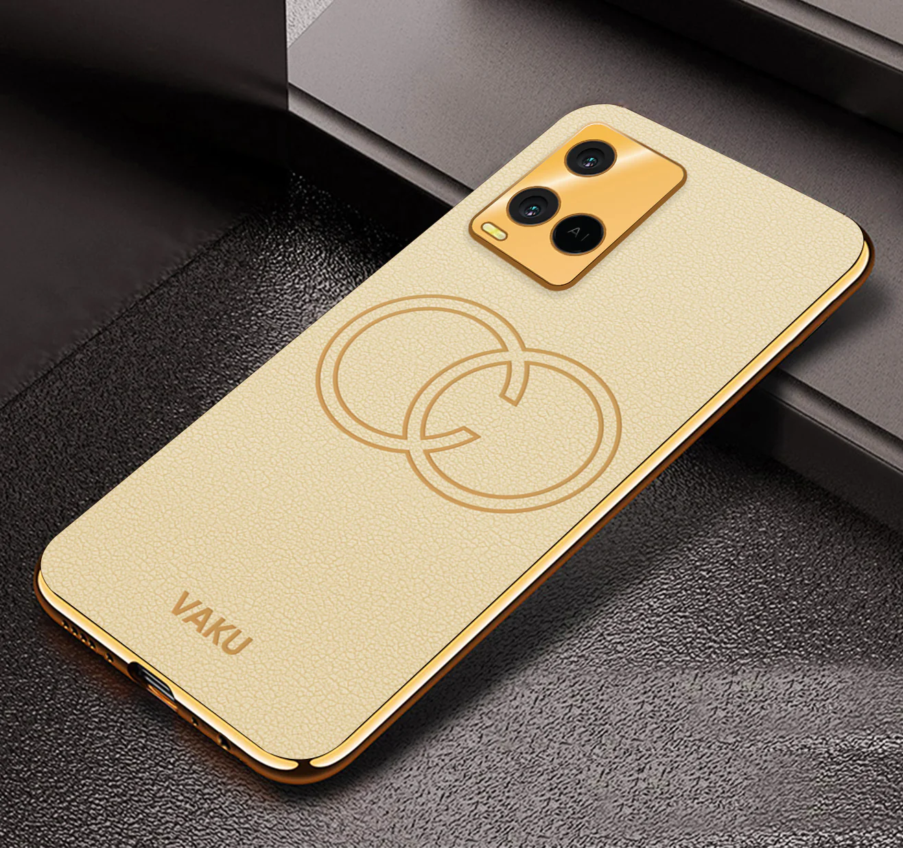 Vaku® Vivo Y21T Skylar Leather Pattern Gold Electroplated Soft TPU Back Cover