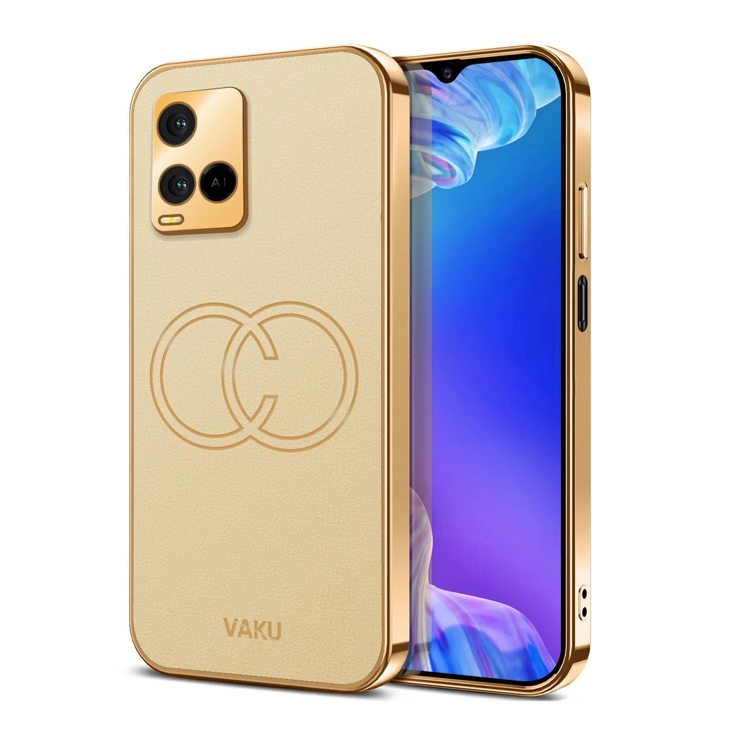 Vaku® Vivo Y21T Skylar Leather Pattern Gold Electroplated Soft TPU Back Cover - Image 7