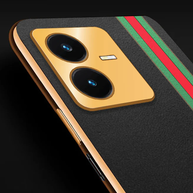 Vaku ® Vivo Y22 Felix Line Leather Stitched Gold Electroplated Soft TPU Back Cover Case - Image 2