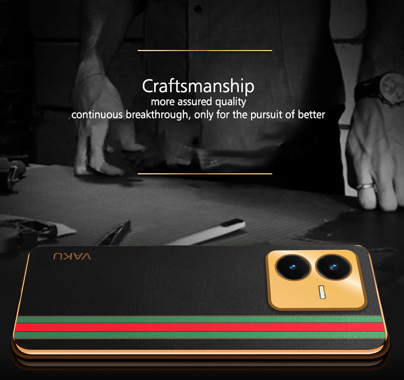 Vaku ® Vivo Y22 Felix Line Leather Stitched Gold Electroplated Soft TPU Back Cover Case - Image 4