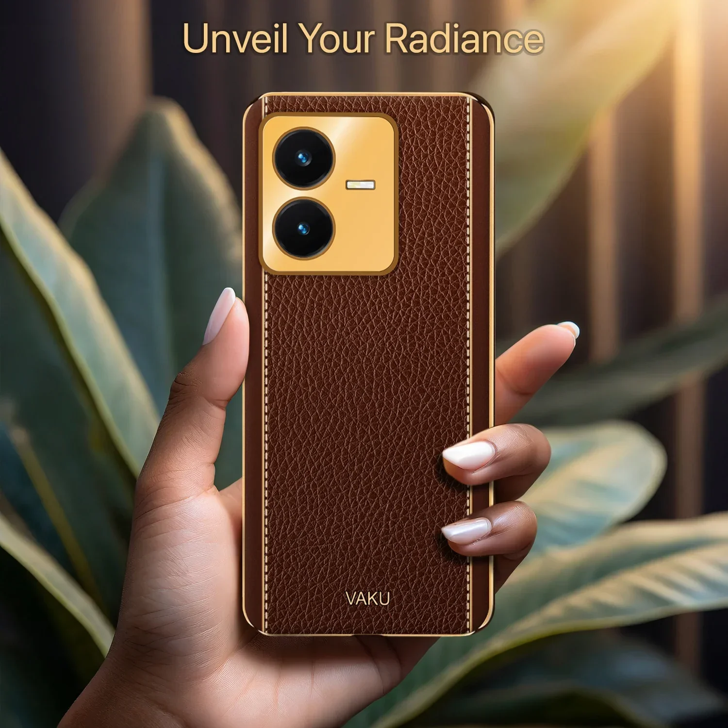 Vaku ® Vivo Y22 Luxemberg Series Leather Stitched Gold Electroplated Soft TPU Back Cover - Image 10