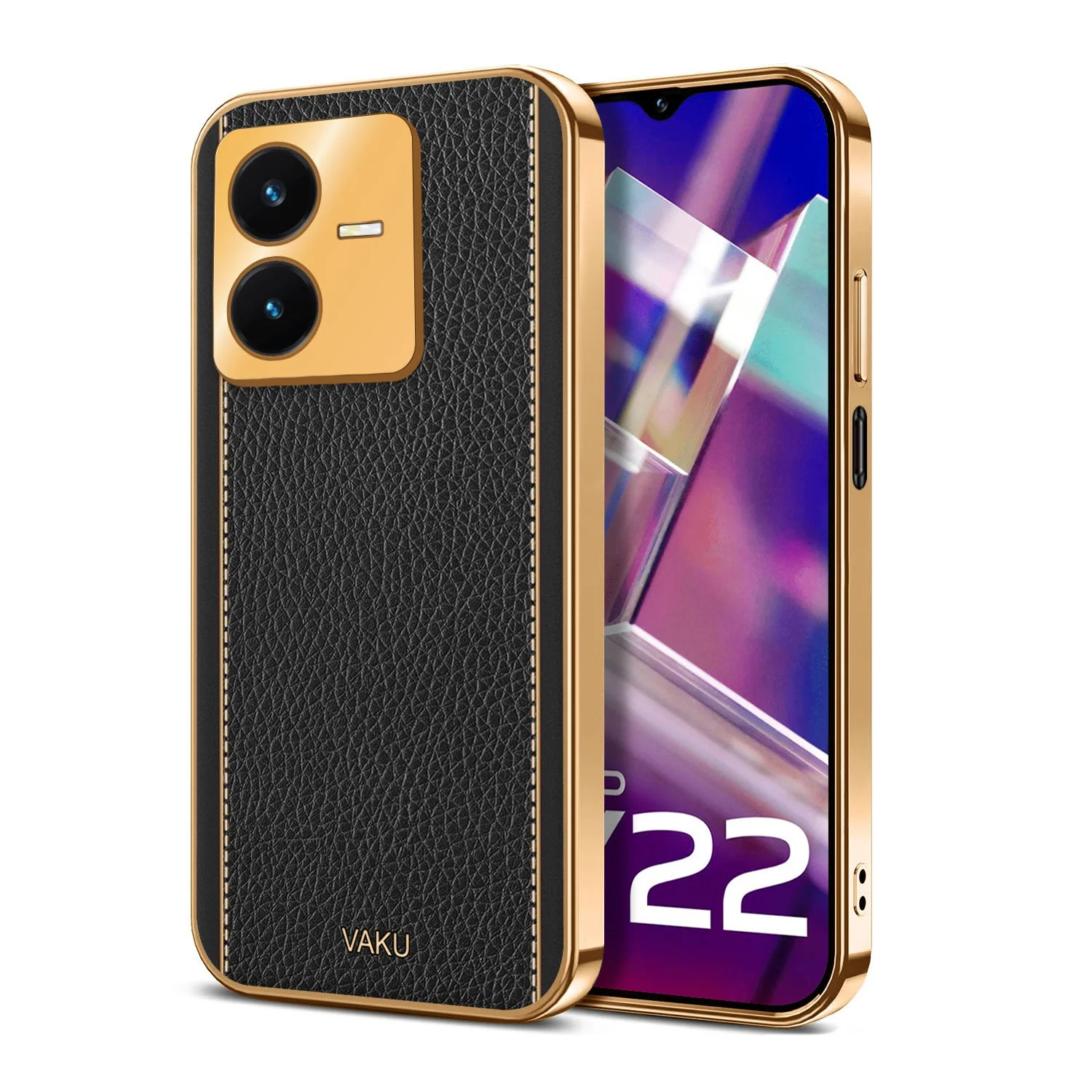 Vaku ® Vivo Y22 Luxemberg Series Leather Stitched Gold Electroplated Soft TPU Back Cover - Image 11