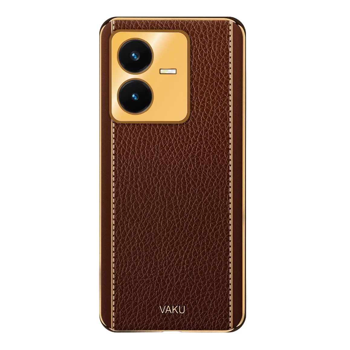 Vaku ® Vivo Y22 Luxemberg Series Leather Stitched Gold Electroplated Soft TPU Back Cover - Image 4